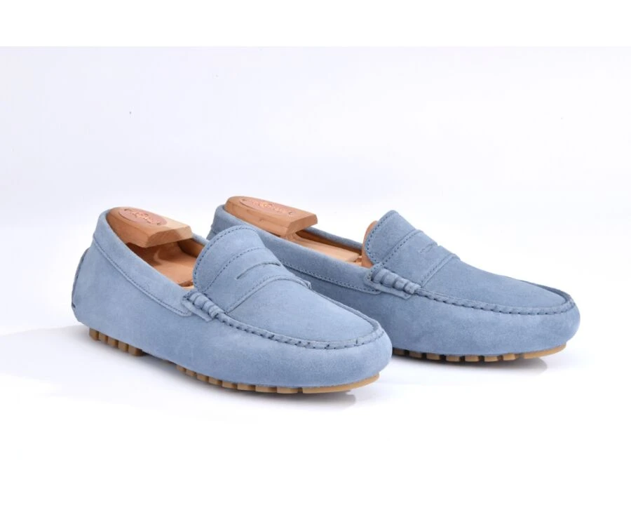Mocassin été Homme Cuir Velours Bleu Ciel - FERGUSON 4 Mocassin été Homme Cuir Velours Bleu Ciel - FERGUSON – Image 2