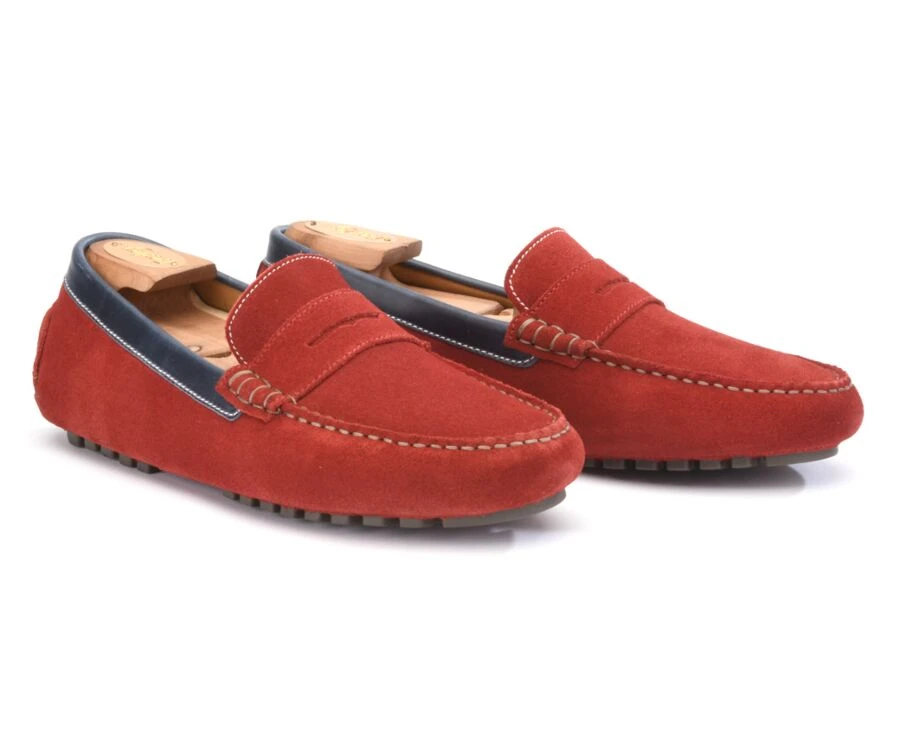 Mocassin été Homme Cuir Velours Rouge Et Cuir Navy - FERGUSON 4 Mocassin été Homme Cuir Velours Rouge Et Cuir Navy - FERGUSON – Image 2