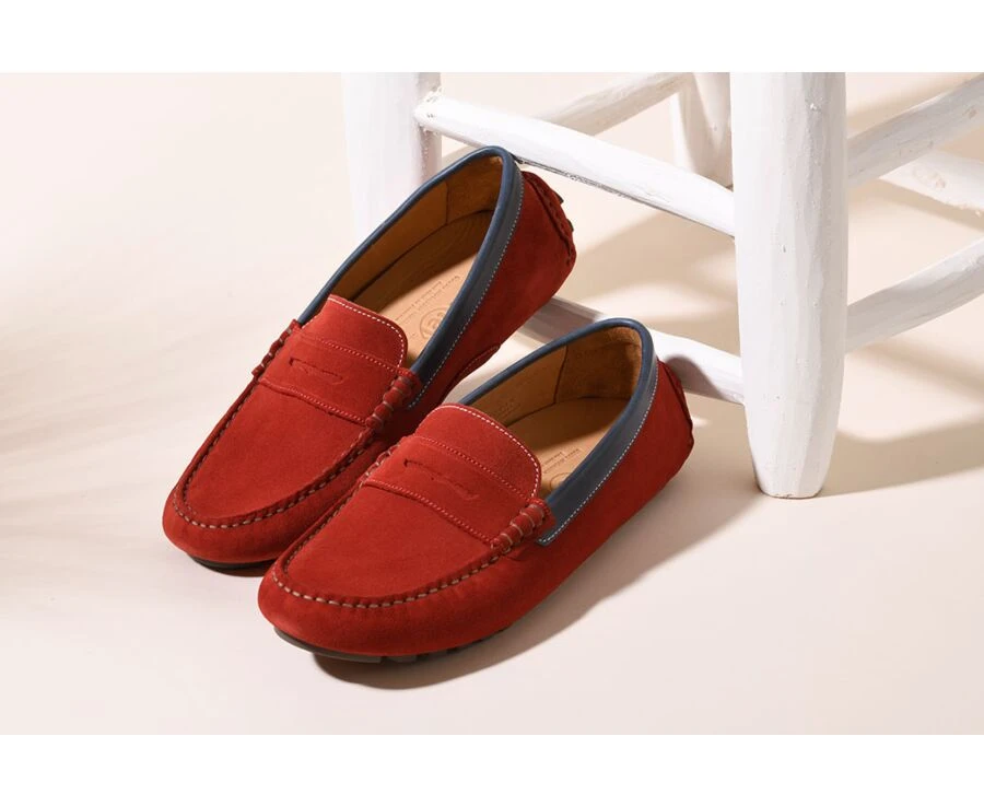 Mocassin été Homme Cuir Velours Rouge Et Cuir Navy - FERGUSON 8 Mocassin été Homme Cuir Velours Rouge Et Cuir Navy - FERGUSON – Image 6