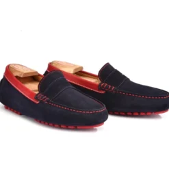 Mocassin été Homme Cuir Velours Marine Et Cuir Rouge - FERGUSON -Magasin De Bexley 0056705s ferguson velours marine et cuir rouge 2