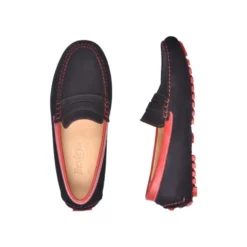 Mocassin été Homme Cuir Velours Marine Et Cuir Rouge - FERGUSON -Magasin De Bexley 0056705s ferguson velours marine et cuir rouge 3