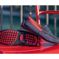 Mocassin été Homme Cuir Velours Marine Et Cuir Rouge - FERGUSON -Magasin De Bexley 0056705s ferguson velours marine et cuir rouge 8