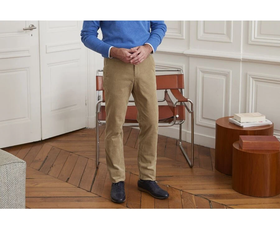 Pantalon Chino Velours Côtelé Homme Olive Clair - NORMAN 3 Pantalon Chino Velours Côtelé Homme Olive Clair - NORMAN