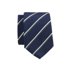 Cravate Homme Soie Marine Rayée Vert Et Écru