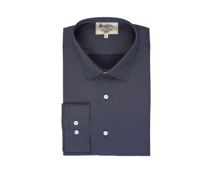 Chemise Imprimée Navy Motifs Beiges - Col Français - ALPHONSE 7 Chemise Imprimée Navy Motifs Beiges - Col Français - ALPHONSE – Image 5