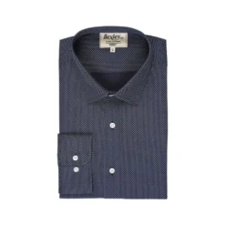 Chemise Imprimée Navy Motifs Beiges - Col Français - ALPHONSE 12 Chemise Imprimée Navy Motifs Beiges - Col Français - ALPHONSE -Magasin De Bexley 0105300x alphonse navy et beige 1 bis