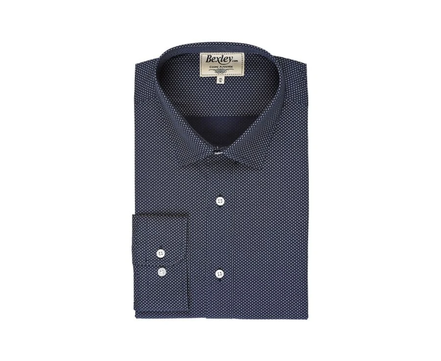 Chemise Imprimée Navy Motifs Beiges - Col Français - ALPHONSE 6 Chemise Imprimée Navy Motifs Beiges - Col Français - ALPHONSE – Image 4