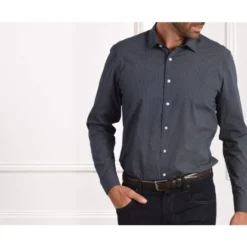 Chemise Imprimée Navy Motifs Beiges - Col Français - ALPHONSE