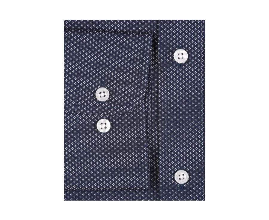 Chemise Imprimée Navy Motifs Beiges - Col Français - ALPHONSE 8 Chemise Imprimée Navy Motifs Beiges - Col Français - ALPHONSE – Image 6