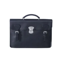 Cartable Homme Cuir à Lanières Serrure Brass Noir Grainé
