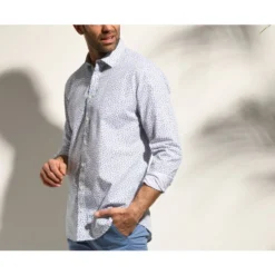 Chemise Blanche Imprimée Fleurs Bleues - Col Français - MATHURIN -Magasin De Bexley 0116900a mathurin bleu et blanc 3