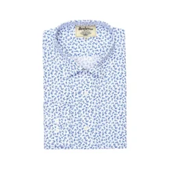 Chemise Blanche Imprimée Fleurs Bleues - Col Français - MATHURIN -Magasin De Bexley 0116900a mathurin bleu et blanc 4