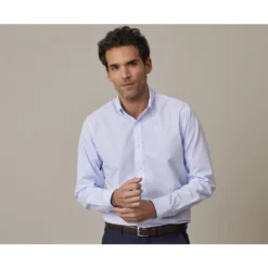 Chemise Coton Rayures Bleues Claires Et Blanches - Col Américain - MARLOW