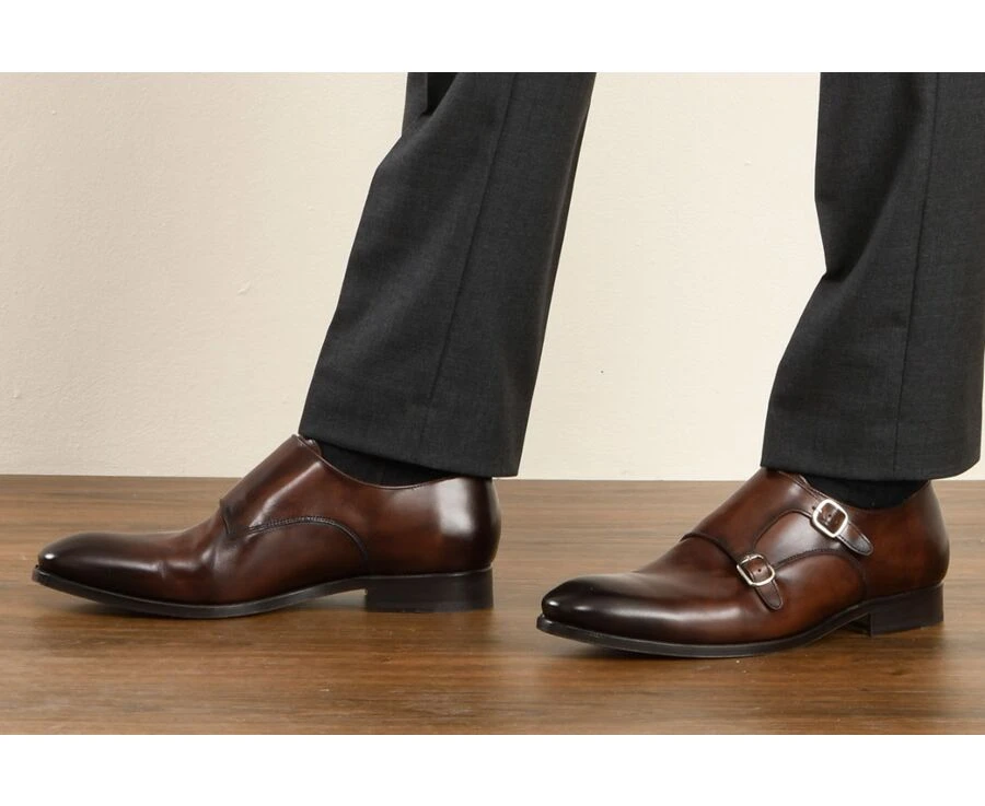 Chaussures Homme Double Boucle Chocolat Patiné - CHIGWELL 9 Chaussures Homme Double Boucle Chocolat Patiné - CHIGWELL – Image 7