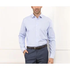 Chemise à Fines Rayures Bleues - Col Français - AUBERTIN CLASSIC