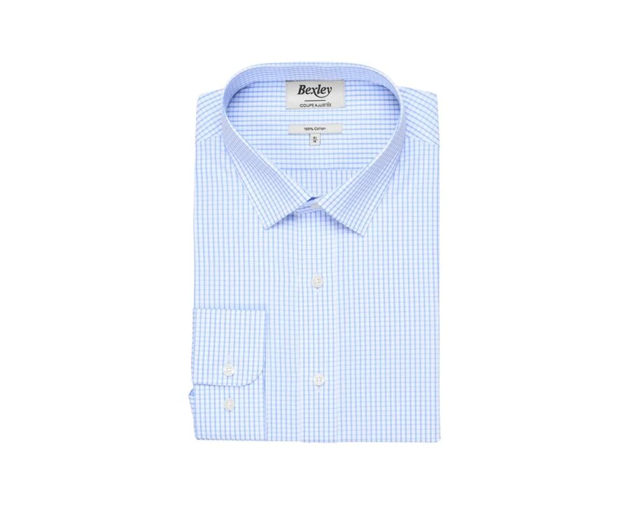 Chemise Blanche à Carreaux Bleus Clairs - Col Français - ALFIERO 6 Chemise Blanche à Carreaux Bleus Clairs - Col Français - ALFIERO – Image 4