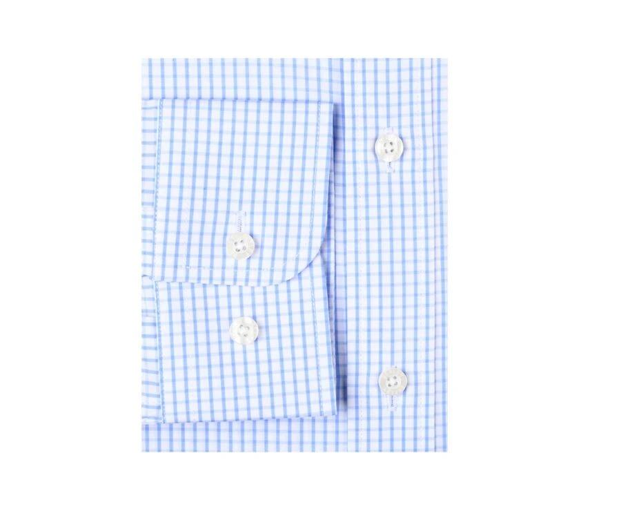 Chemise Blanche à Carreaux Bleus Clairs - Col Français - ALFIERO 8 Chemise Blanche à Carreaux Bleus Clairs - Col Français - ALFIERO – Image 6