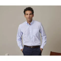 Chemise Coton Rayures Bleues Claires Et Blanches - Col Américain - MARLON