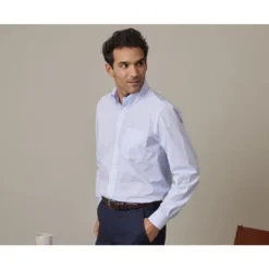 Chemise Coton Rayures Bleues Claires Et Blanches - Col Américain - MARLON -Magasin De Bexley 01228009 marlon bleu clair et blanc 3