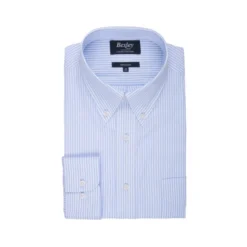 Chemise Coton Rayures Bleues Claires Et Blanches - Col Américain - MARLON -Magasin De Bexley 01228009 marlon bleu clair et blanc 4 bis