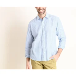 Chemise Coton Et Lin Rayures Bleues Et Blanches - EDIBERT