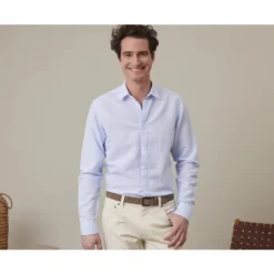 Chemise Coton Et Lin Rayures Bleu Ciel Et Blanc - EDIBERT
