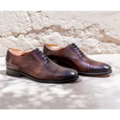 Richelieu Homme Chocolat Patiné Semelle Cuir - WINFORD -Magasin De Bexley 0130900a winford chocolat patine 8