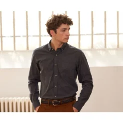 Chemise Flanelle Anthracite Chiné - Poche Poitrine - ALEXANDER