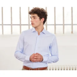 Chemise Blanche à Petits Carreaux Bleus - SALVATORE