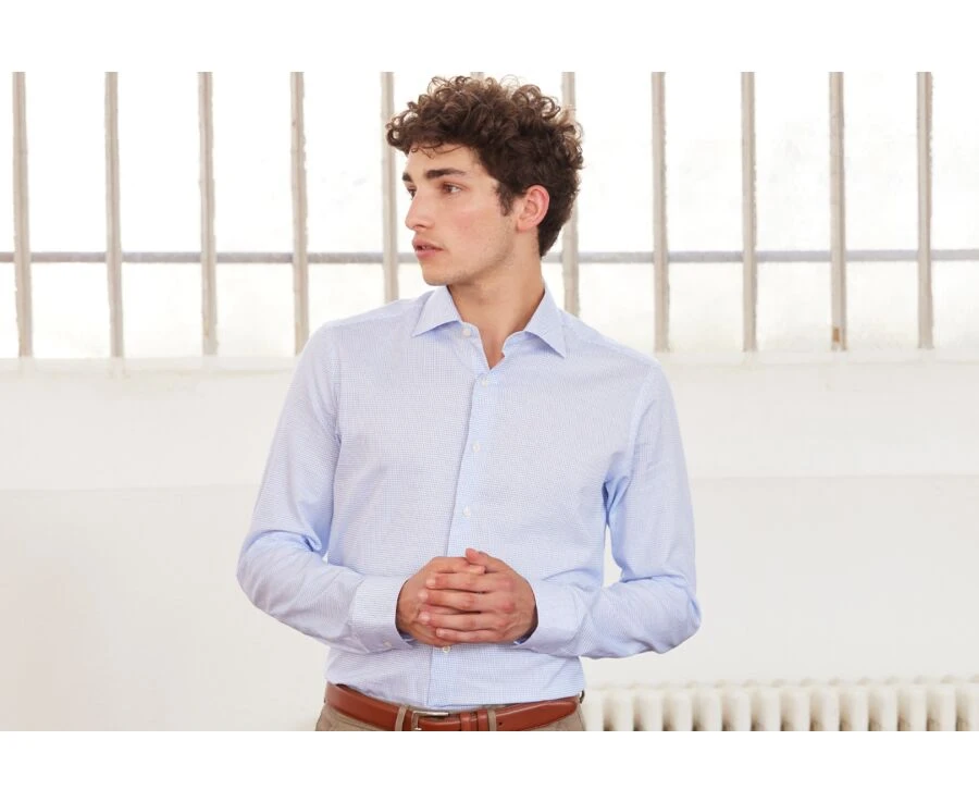 Chemise Blanche à Petits Carreaux Bleus - SALVATORE 3 Chemise Blanche à Petits Carreaux Bleus - SALVATORE