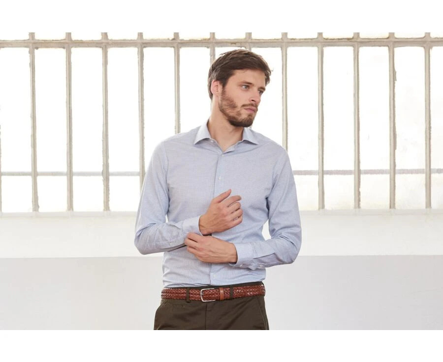 Chemise Blanche à Petits Carreaux Vert Foncé - SALVATORE 3 Chemise Blanche à Petits Carreaux Vert Foncé - SALVATORE