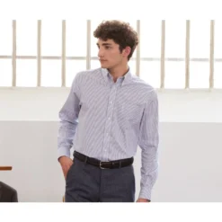 Chemise Blanche à Rayures Bleues Océan Et Poche Poitrine - BRODERICK