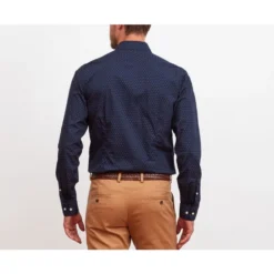 Chemise Imprimée Marine Motif Cognac - LÉONCE -Magasin De Bexley 013440aj leonce navy et cognac 3