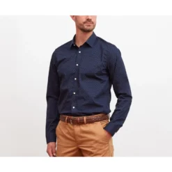 Chemise Imprimée Marine Motif Cognac - LÉONCE -Magasin De Bexley 013440aj leonce navy et cognac 4