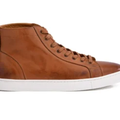 Sneakers Montantes Homme Cuir Châtaigne Patiné - HAWTHORNE
