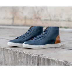 Sneakers Montantes Homme Cuir Navy Patiné - HAWTHORNE -Magasin De Bexley 01359041 hawthorne navy patine 8