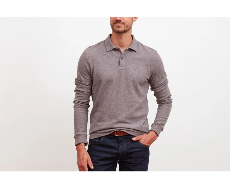 Polo Manches Longues Homme Taupe Chiné - ANDY II ML 3 Polo Manches Longues Homme Taupe Chiné - ANDY II ML