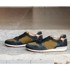 Sneakers Homme Velours Bleu Et Kaki - CANBERRA II -Magasin De Bexley 0137406v canberra ii velours bleu et kaki 6