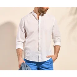 Chemise Coton Lin Blanche Unie - ELIBERT