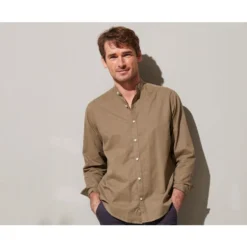 Chemise Coton Lin Taupe Unie - ELIBERT