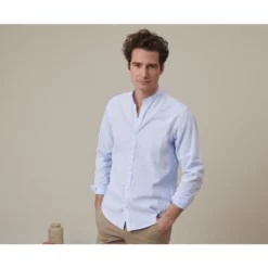 Chemise Coton Lin Chambray Bleu Clair - ELIBERT