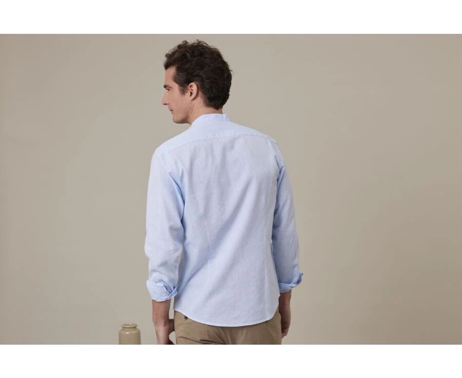 Chemise Coton Lin Chambray Bleu Clair - ELIBERT 4 Chemise Coton Lin Chambray Bleu Clair - ELIBERT – Image 2