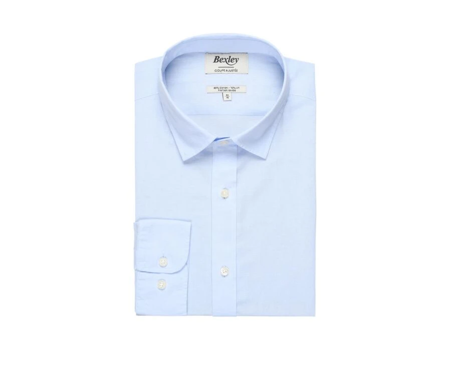 Chemise Coton Lin Bleue Ciel Unie - SILBERT 5 Chemise Coton Lin Bleue Ciel Unie - SILBERT – Image 4