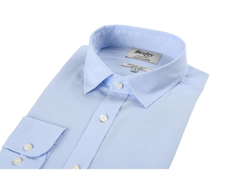 Chemise Coton Lin Bleue Ciel Unie - SILBERT 6 Chemise Coton Lin Bleue Ciel Unie - SILBERT – Image 5