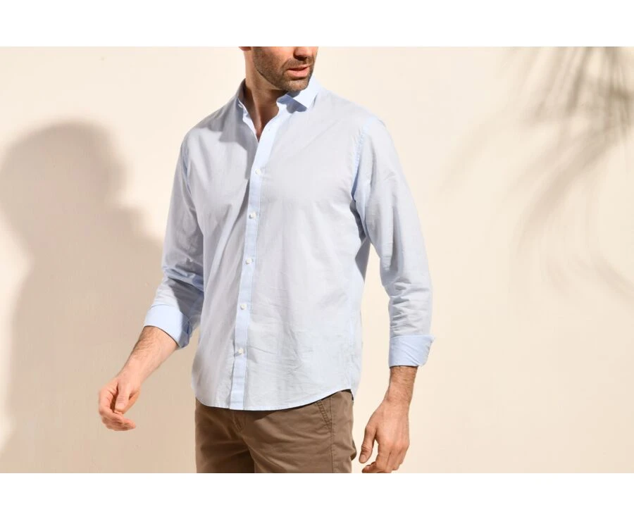 Chemise Coton Lin Bleue Ciel Unie - SILBERT 4 Chemise Coton Lin Bleue Ciel Unie - SILBERT – Image 3