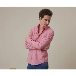 Chemise Coton Lin Chambray Rouge - SILBERT -Magasin De Bexley 014010cu silbert chambray rouge 3