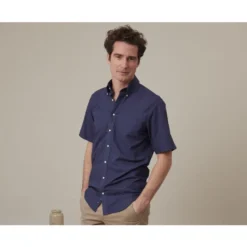 Chemise Coton Et Lin Marine - Poche Poitrine - COLTEN MC