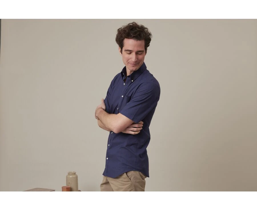 Chemise Coton Et Lin Marine - Poche Poitrine - COLTEN MC 5 Chemise Coton Et Lin Marine - Poche Poitrine - COLTEN MC – Image 3