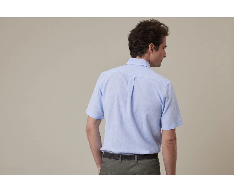 Chemise Coton Et Lin Chambray Bleu - Poche Poitrine - COLTEN MC 4 Chemise Coton Et Lin Chambray Bleu - Poche Poitrine - COLTEN MC – Image 2