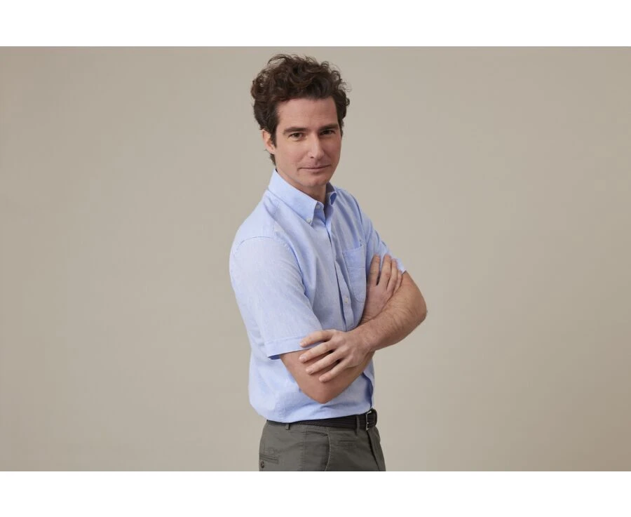 Chemise Coton Et Lin Chambray Bleu - Poche Poitrine - COLTEN MC 5 Chemise Coton Et Lin Chambray Bleu - Poche Poitrine - COLTEN MC – Image 3